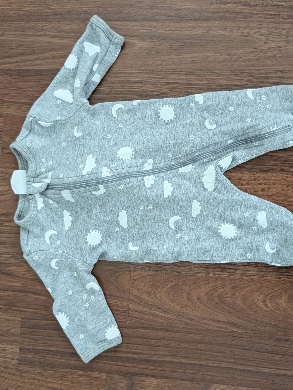 Grey Baby Zip Footless Sleeper with Moon & Cloud Print & Christmas sleeper